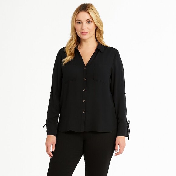 2/$30 NWT Candie's Button-Down Shirt w Patch Pockets Black Tie XL #A0365 TRB2 - Picture 1 of 7
